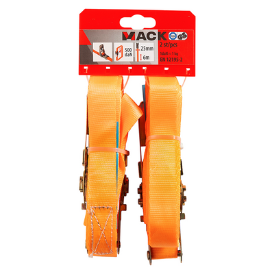 Mack 1072107 - 2 Spanngurte PE, Ratschenspanner 25mm-6m max 500kg | 5 Stück