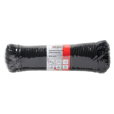 Mack 1072116 - PP geflochtene schwarze Spule 4 mm 50 m | 5 Stück