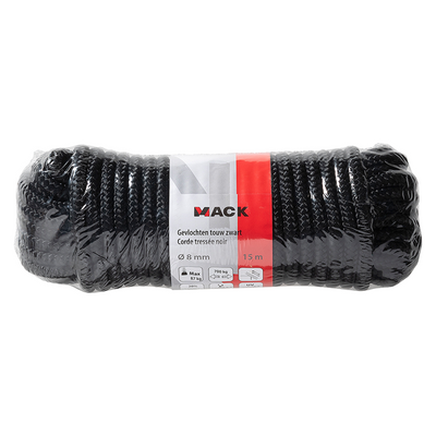 Mack 1072118 - PP geflochtener schwarzer Strang 8 mm 15 m | 5 Stück