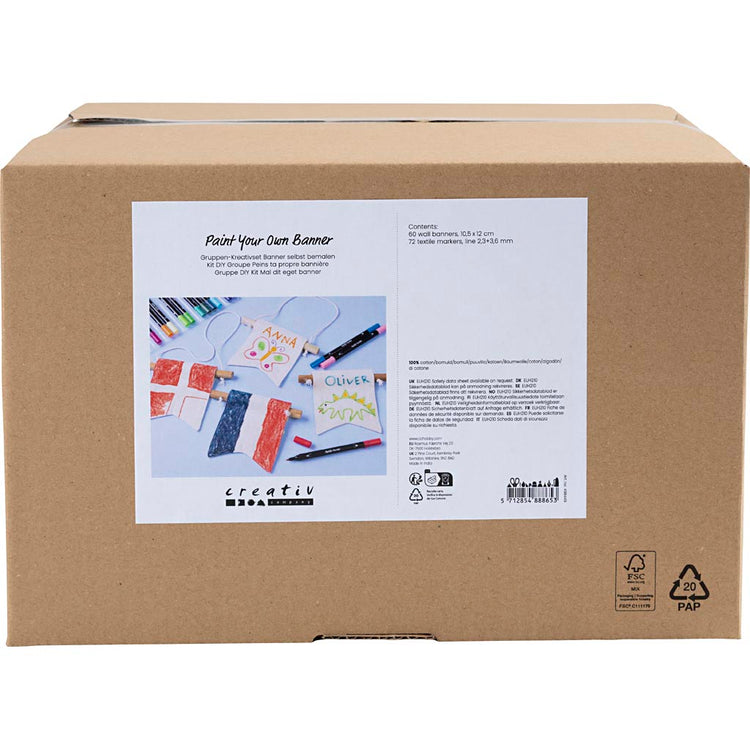 Creativ Firmengruppen-Set Banner selbst malen, Größe 10,5x12 cm, Strichstärke 2,3 + 3,6 mm, verschiedene Farben, 60 Stück, 1 Box
