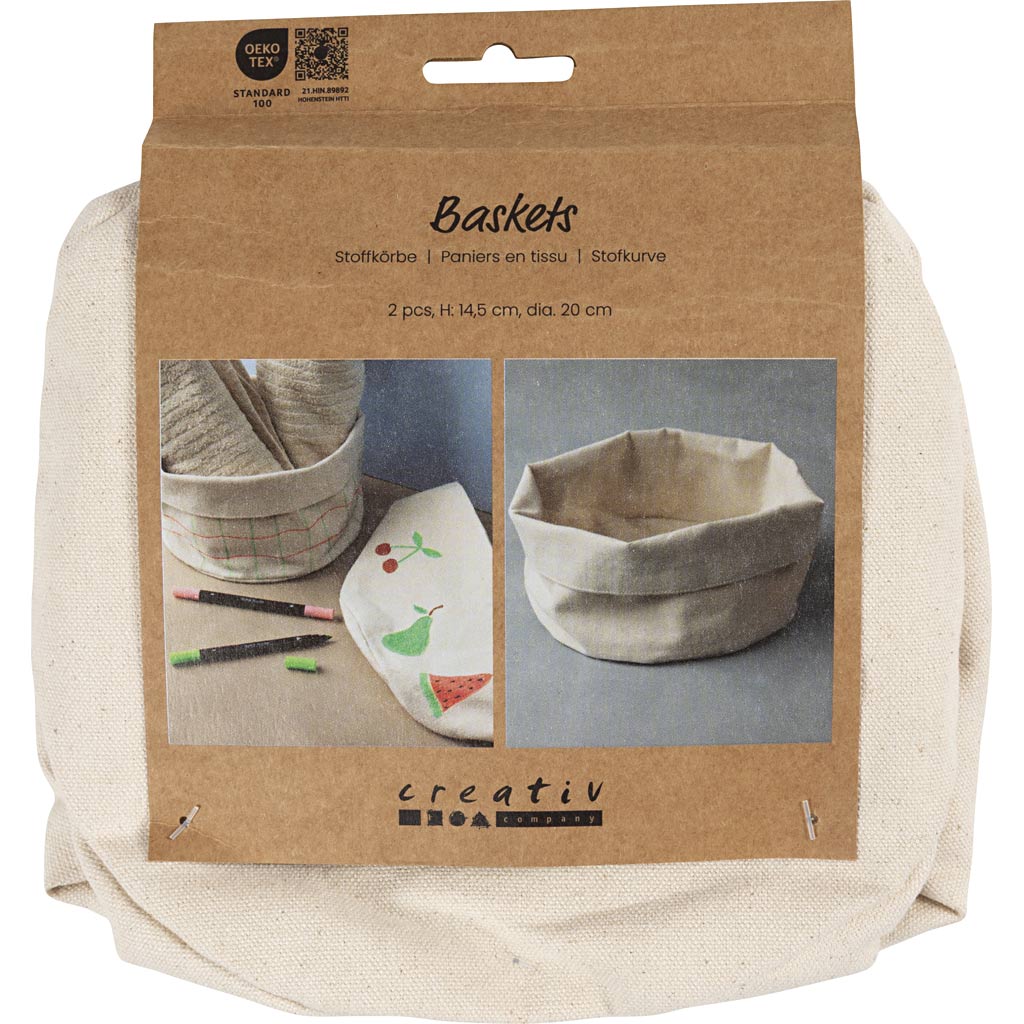 Creativ Company Stoffkörbe, H: 14,5 cm, T 20 cm, 385 g, hell natur, 2 Stück 1 Karton