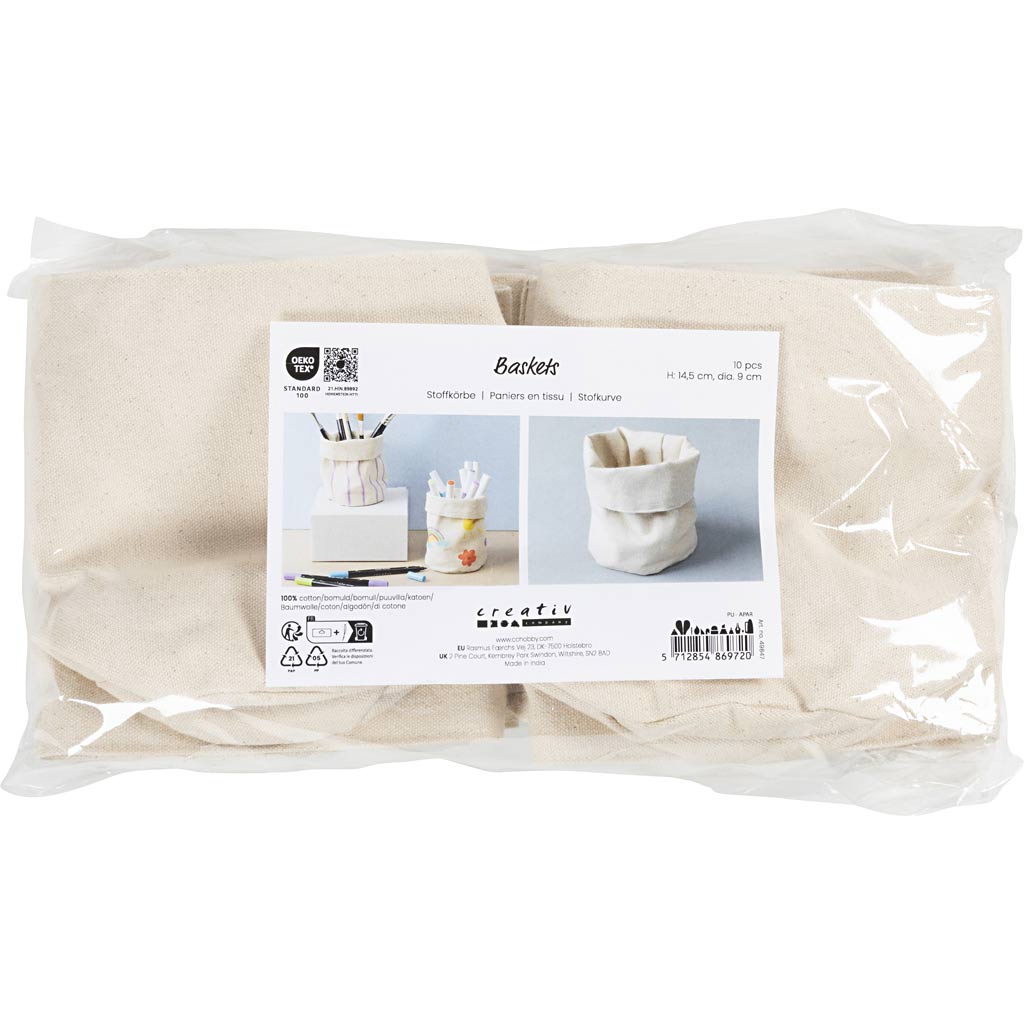 Creativ Company Stoffkörbe, H: 14,5 cm, T 9 cm, 385 g, hell natur, 10 Stück 1 Karton
