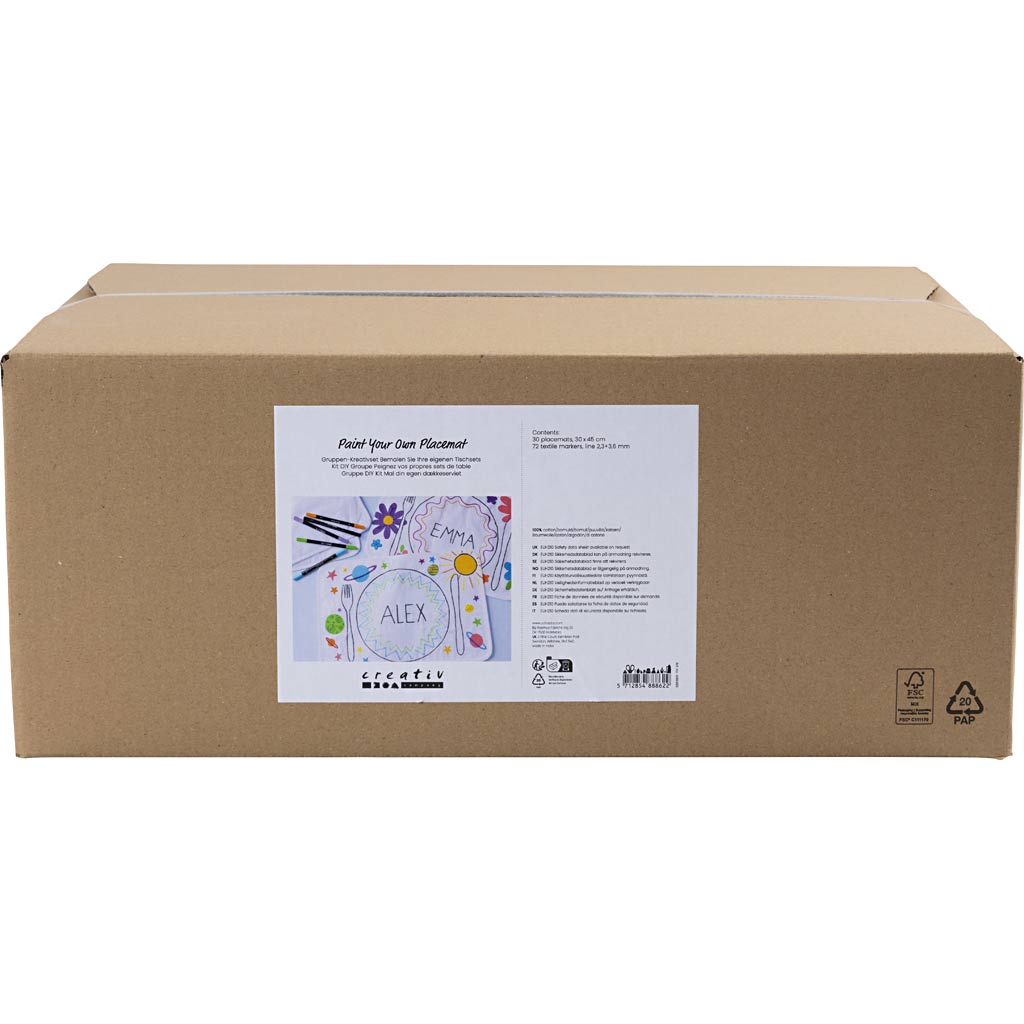 Creativ Company Group Set Tischsets zum Selbermalen, Größe 30x45 cm, Strichstärke 2,3 + 3,6 mm, verschiedene Farben, 30 Stück 1 Box