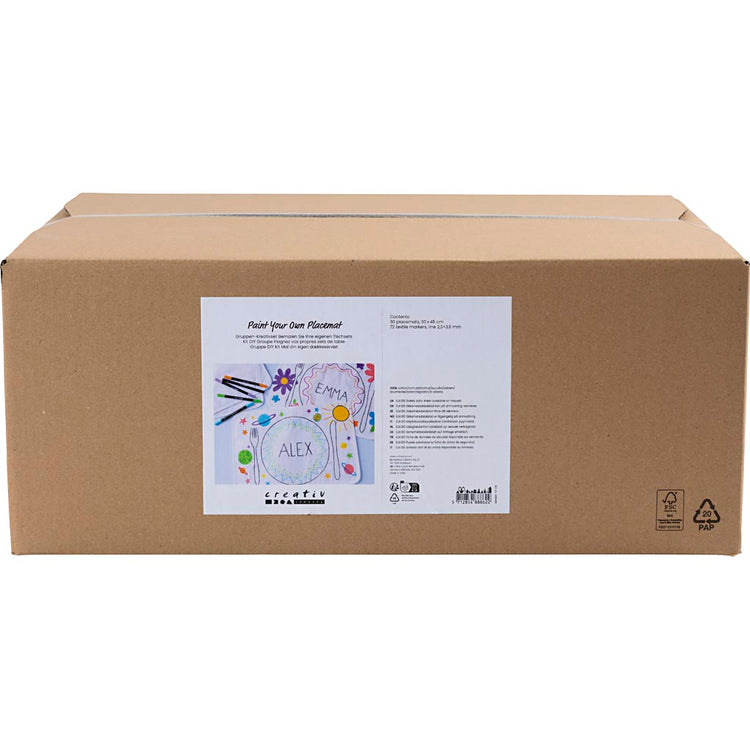 Creativ Company Group Set Tischsets zum Selbermalen, Größe 30x45 cm, Strichstärke 2,3 + 3,6 mm, verschiedene Farben, 30 Stück 1 Box