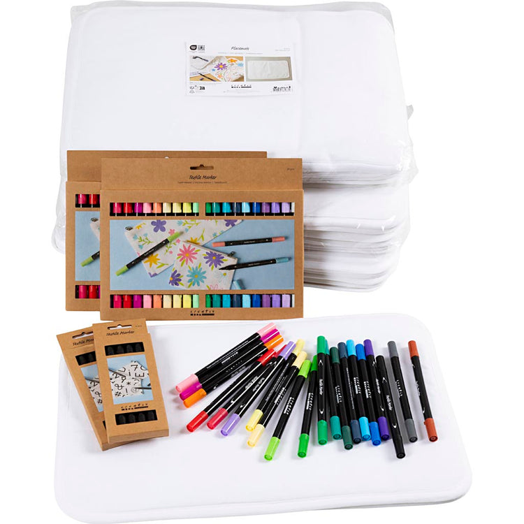 Creativ Company Group Set Tischsets zum Selbermalen, Größe 30x45 cm, Strichstärke 2,3 + 3,6 mm, verschiedene Farben, 30 Stück 1 Box
