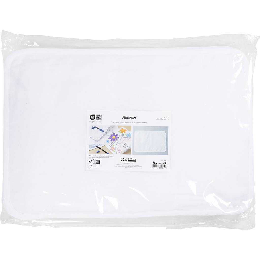 Creativ Company Tischsets, Größe 30x45 cm, 145 g, weiß, 10 Stück 1 Box