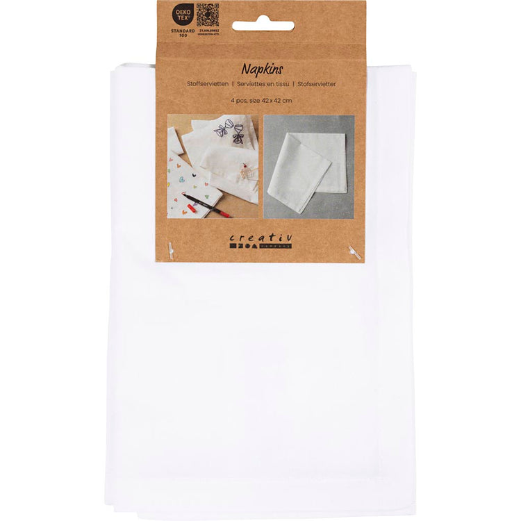 Creativ Company Textilservietten, Größe 42x42 cm, 145 gr, weiß, 4 Stück 1 Box