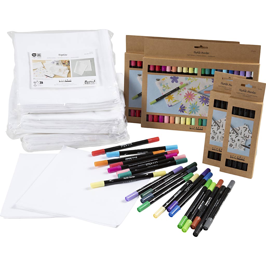 Creativ Company Group Set Tischset selbst bemalen, Größe 42x42 cm, Strichstärke 2,3 + 3,6 mm, verschiedene Farben, 60 Stück, 1 Box