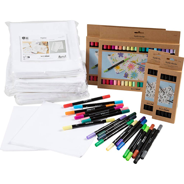 Creativ Company Group Set Tischset selbst bemalen, Größe 42x42 cm, Strichstärke 2,3 + 3,6 mm, verschiedene Farben, 60 Stück, 1 Box