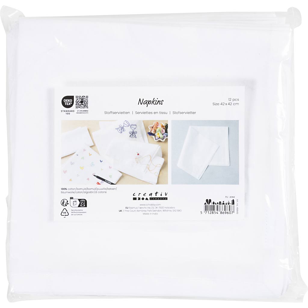 Creativ Company Textilservietten, Größe 42x42 cm, 145 gr, weiß, 12 Stück 1 Box