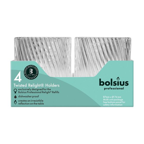 Bolsius Profi-Relighthalter transparent Twist ø74x87 mm (4 Stück)