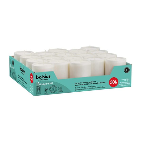 Bolsius Profi-Relight-Nachfüllungen weiß ø52x64 mm 30 Stunden (4x 18 Stück)