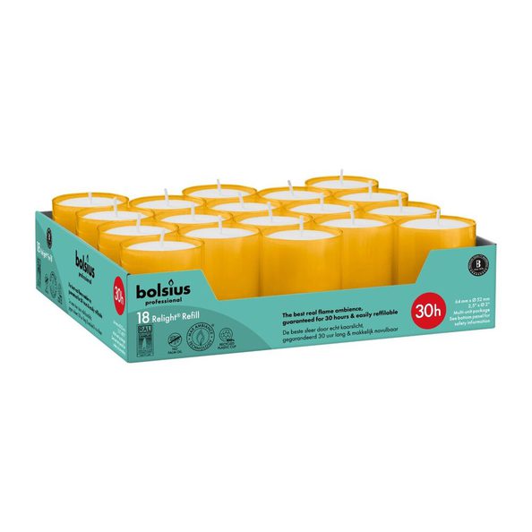 Bolsius Profi-Relight-Nachfüllungen Bernstein ø52x64 mm 30 Stunden (4x 18 Stück)