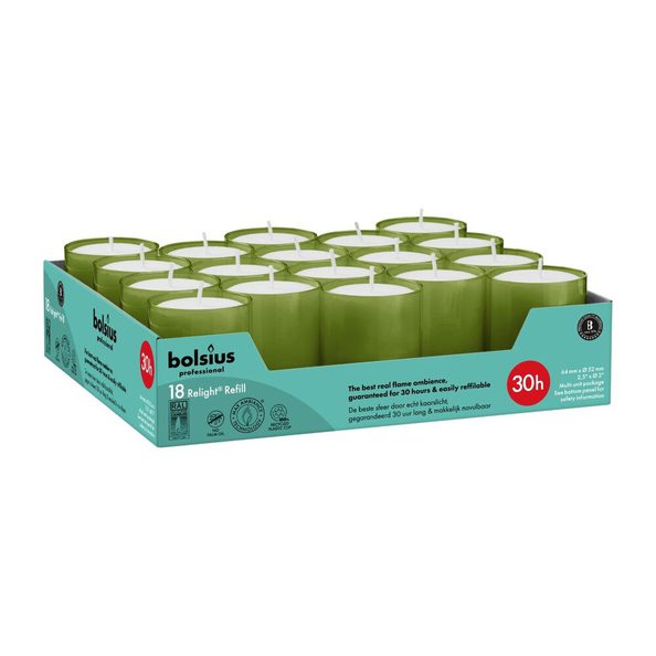 Bolsius Profi-Relight-Nachfüllungen olivgrün ø52x64 mm 30 Stunden (4x 18 Stück)