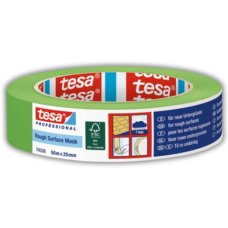 Tesa Professional 1075581 – 74338 Rauhoberflächenmaske 50 m x 25 mm | 12 Stück