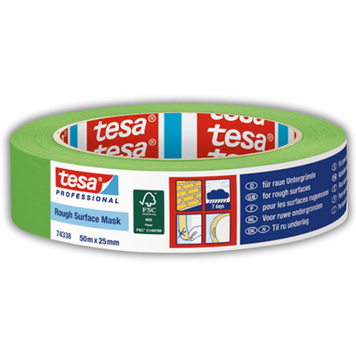Tesa Professional 1075581 – 74338 Rauhoberflächenmaske 50 m x 25 mm | 12 Stück