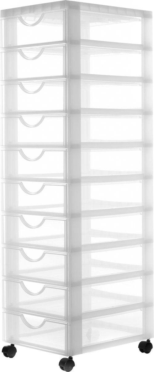 Iris Easygrip Kommode – 10 Schubladen x 7,5 l – Kunststoff – weiß transparent – mit Rollen