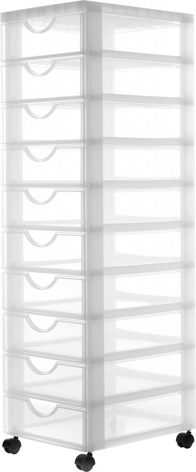 Iris Easygrip Kommode – 10 Schubladen x 7,5 l – Kunststoff – weiß transparent – mit Rollen