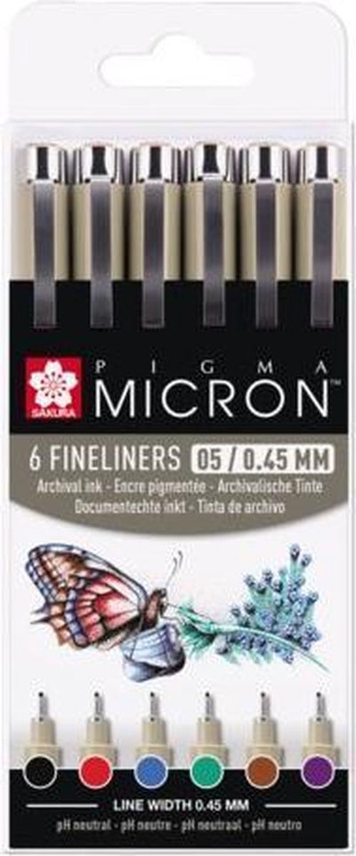 Sakura Pigma Micron 05 Tasche mit 6 Grundfarben