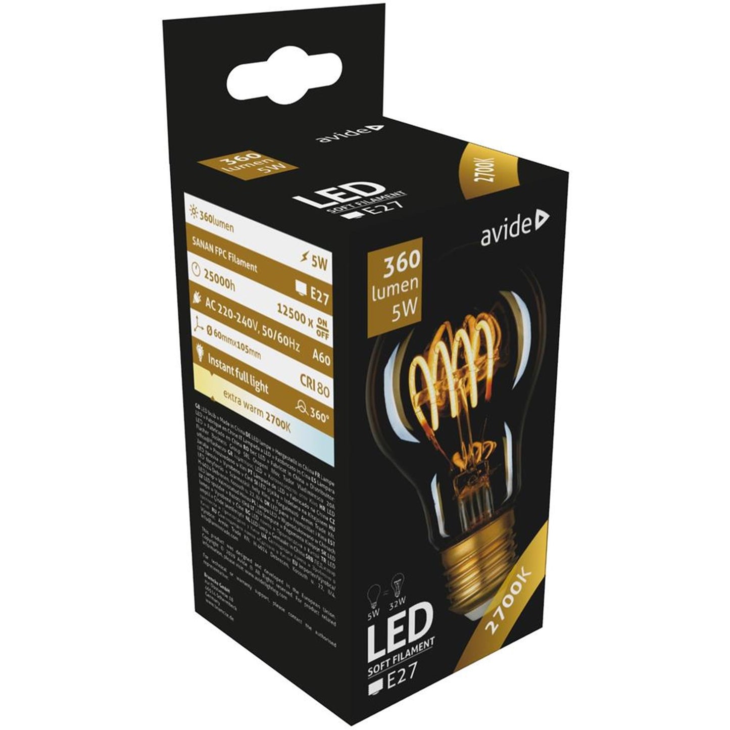 Avide LED-Glühbirne mit weichem Filament, 4,5 W, E27