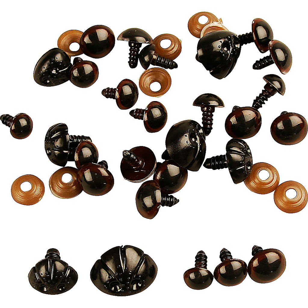 Creativ Company Teddybär Augen Nasen, D 10+12,5+15 mm, Größe 15+25 mm, 12 div. 1 Box