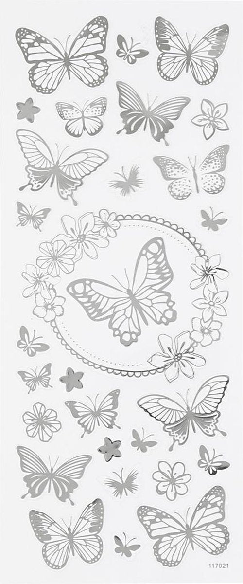 Creativ Company Aufkleber Silber Schmetterlinge, 1 Blatt