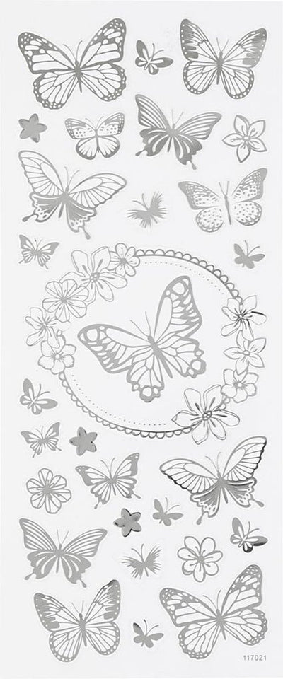 Creativ Company Aufkleber Silber Schmetterlinge, 1 Blatt