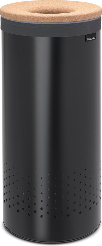 Brabantia Wäschekorb – mit Deckel – 35 l – mattschwarzer Korkdeckel