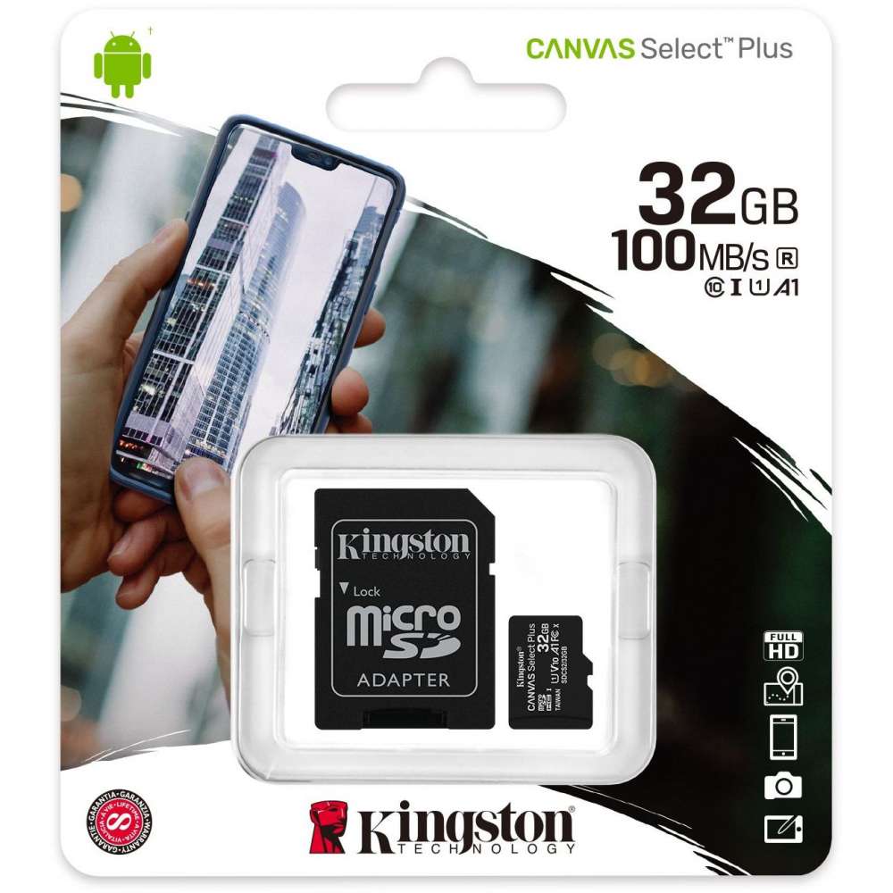 Kingston SDCS2 32 GB Canvas Select Plus, microSdhc inkl. SD-Adapter, 32 GB, 100 85 MB S, UHS-I U1
