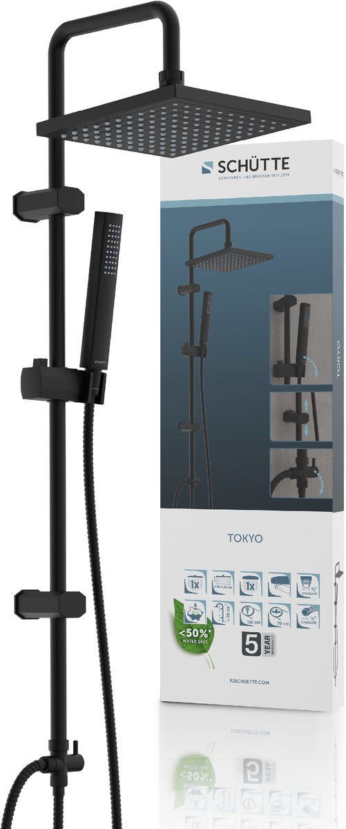 Schütte Tokyo Duschsystem - Regenbrause - 99 cm Stange - Mattschwarz