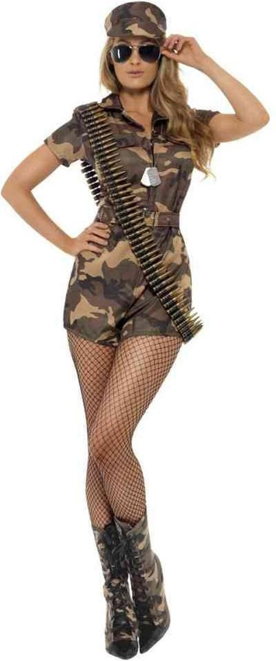 Smiffys sexy Army-Girl-Kostüm | Armeeuniform | Army Overall - Karnevalsbekleidung Damen Größe L (44-46)