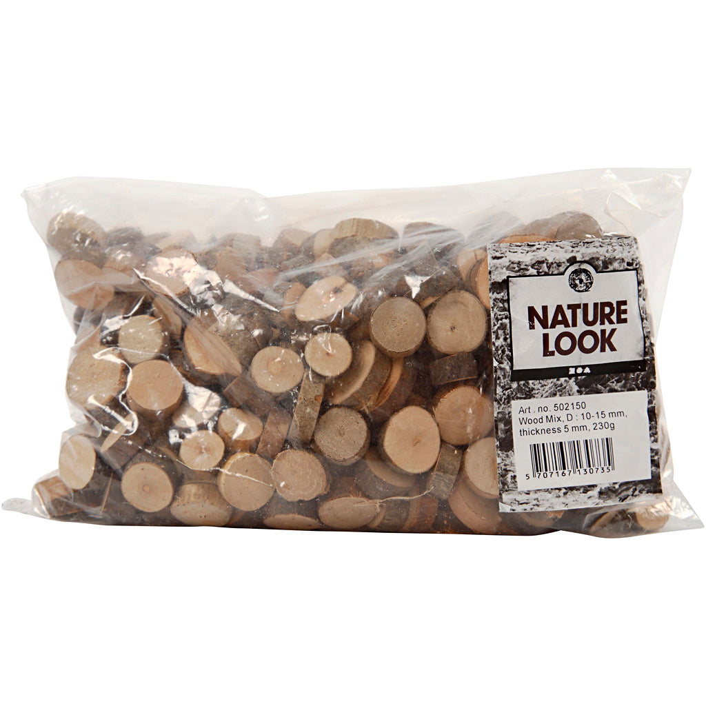 Creativ Company Holzmischung, D 10–15 mm, Stärke 5 mm, 230 g, 1 Karton