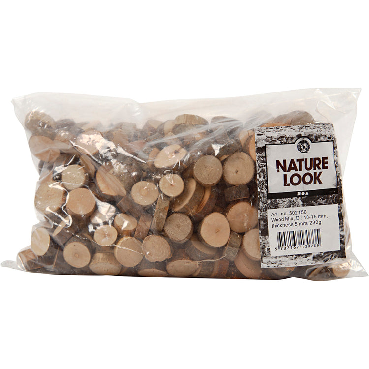 Creativ Company Holzmischung, D 10–15 mm, Stärke 5 mm, 230 g, 1 Karton