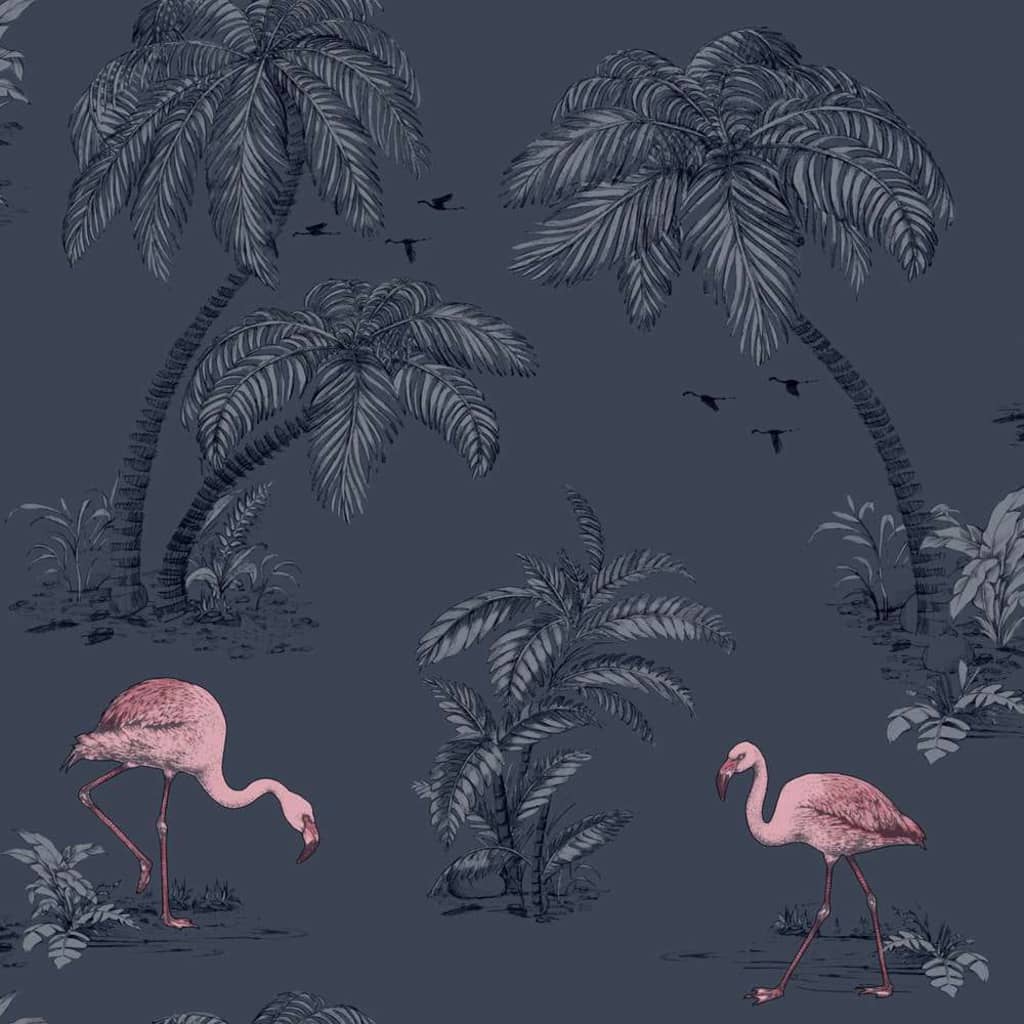 Niederländische Wandverkleidung Niederländische Wandverkauftapete Flamingo Benzinblau