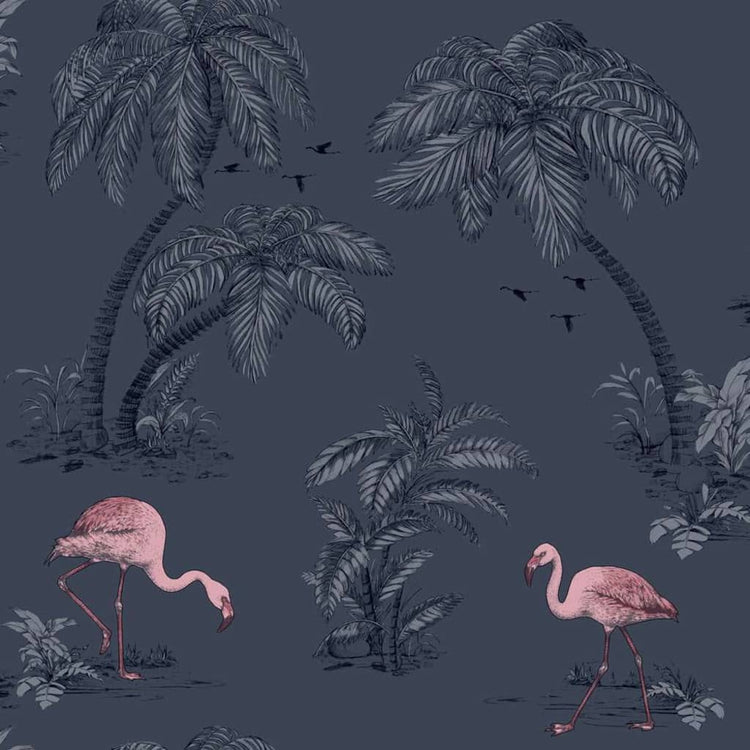 Niederländische Wandverkleidung Niederländische Wandverkauftapete Flamingo Benzinblau