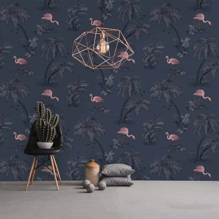 Niederländische Wandverkleidung Niederländische Wandverkauftapete Flamingo Benzinblau