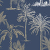 Niederländische Wandverkleidung Niederländische Wandverkleidung Tapete tropische Bäume MarineBlauw und Silberfarbe