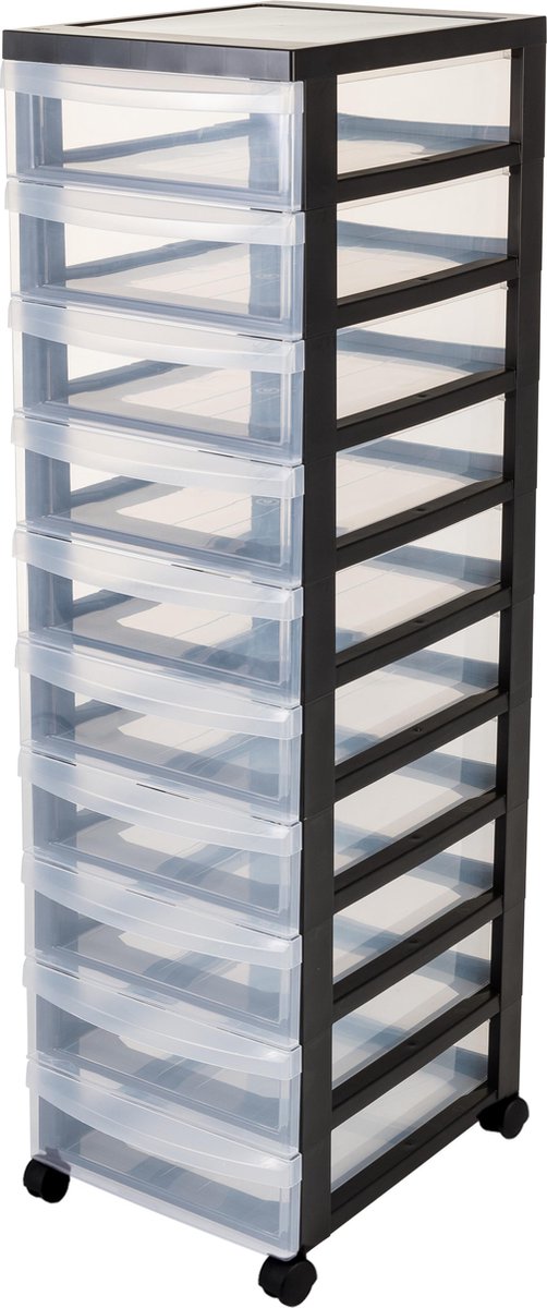 Iris Design Kommodenschubladensystem – 10 Schubladen à 7,5 l – Rollen – schwarz transparent