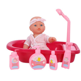 Mein wunderschönes Puppenbad mit Duschfunktion, Puppe und 5er-Set Zubehör