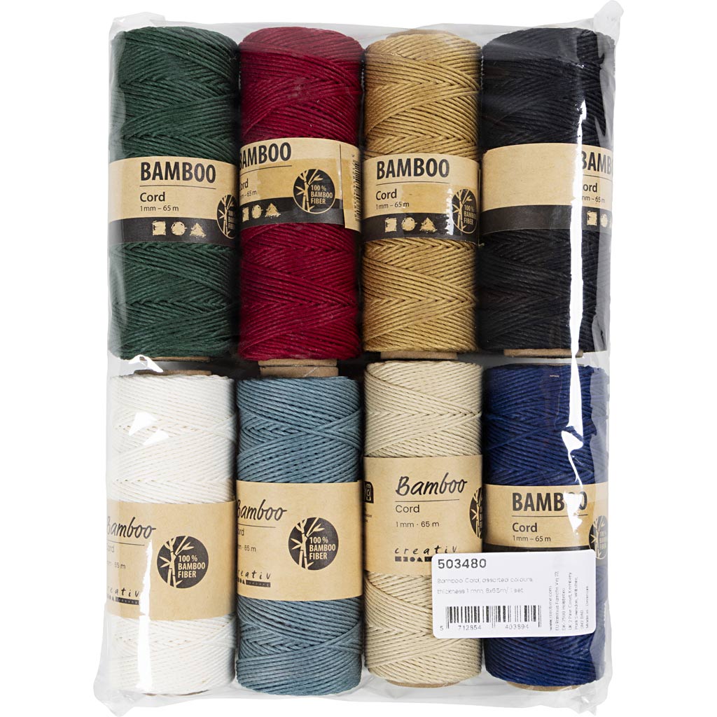 Creativ Company Bambusschnur, Stärke 1 mm, verschiedene Farben, 8x65 m 1 Set