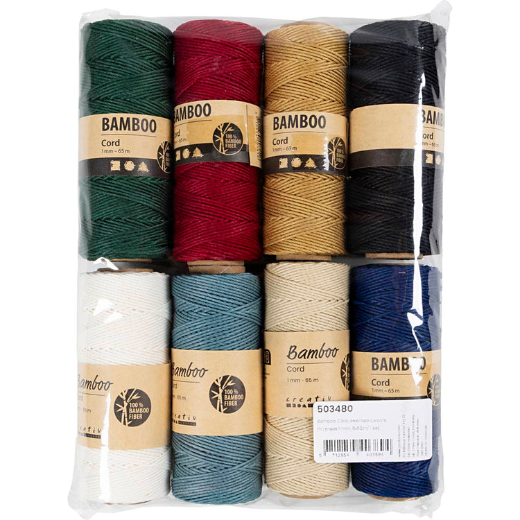 Creativ Company Bambusschnur, Stärke 1 mm, verschiedene Farben, 8x65 m 1 Set