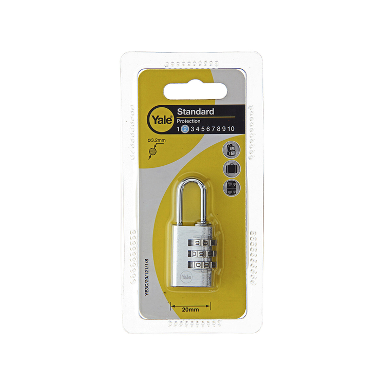 Yale 1065213 – Vorhängeschloss 20 mm Aluminium, silberfarben, Standard | 3 Stück