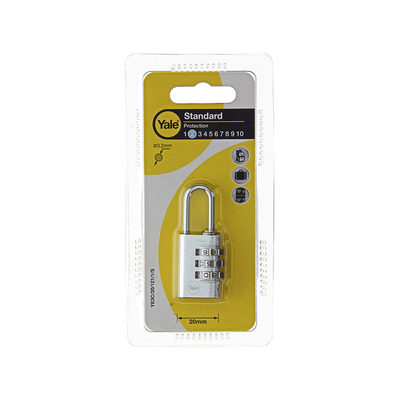 Yale 1065213 – Vorhängeschloss 20 mm Aluminium, silberfarben, Standard | 3 Stück