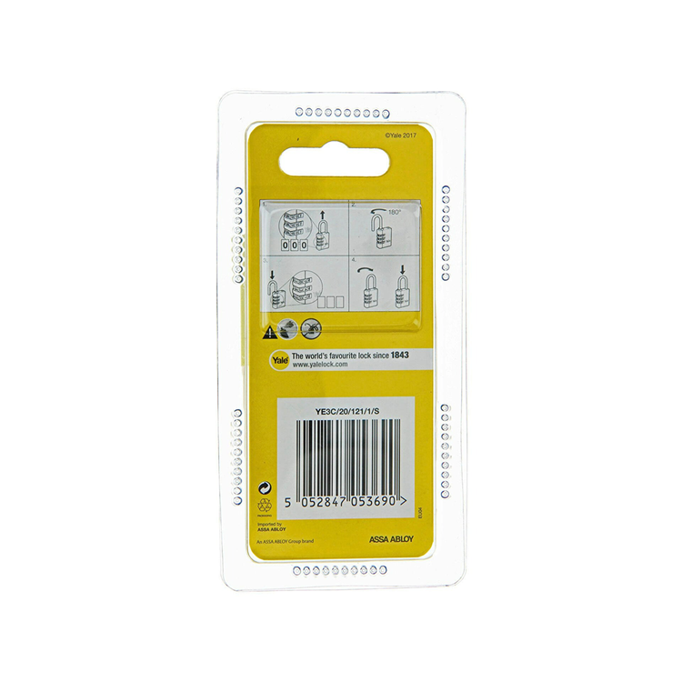 Yale 1065213 – Vorhängeschloss 20 mm Aluminium, silberfarben, Standard | 3 Stück