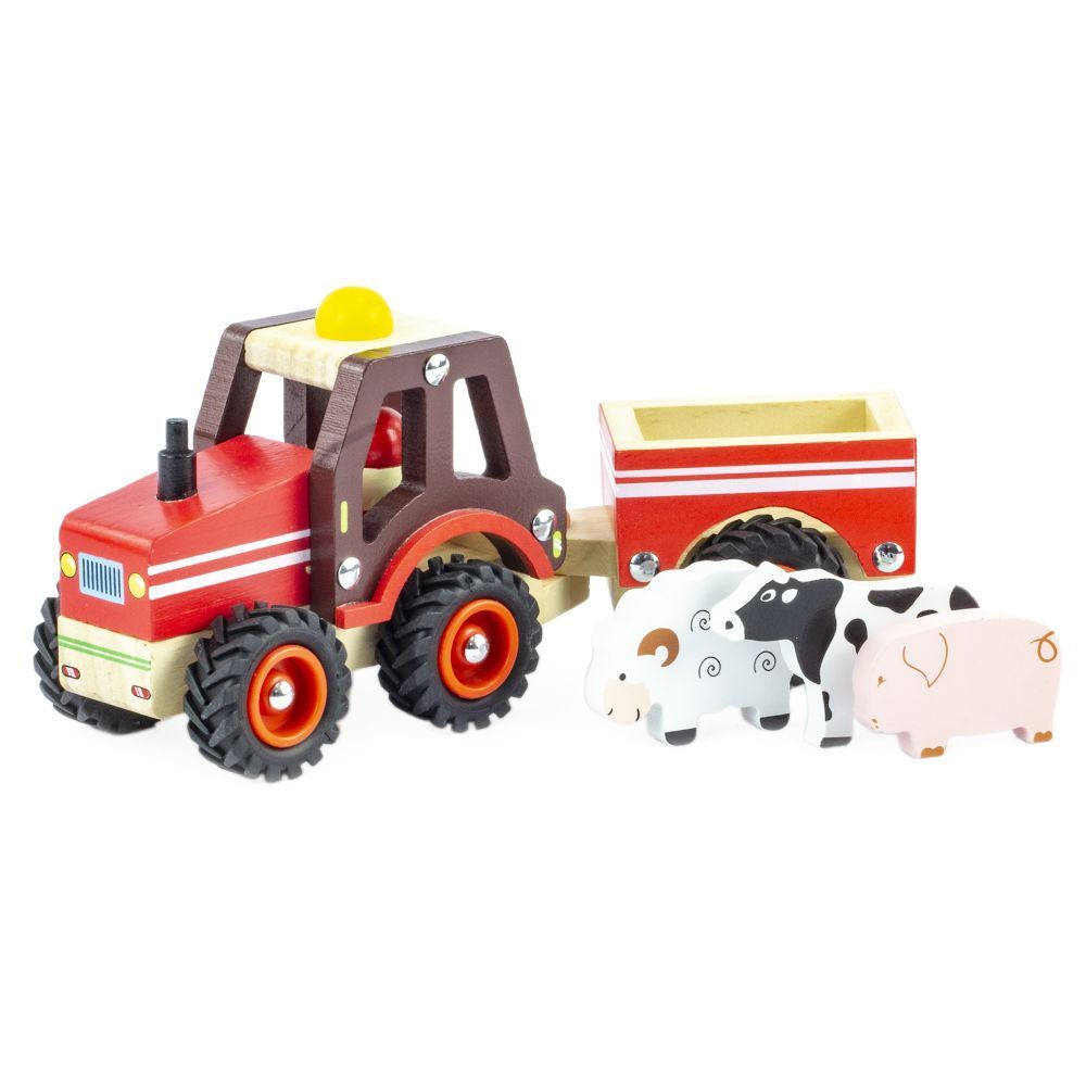 Retro-Holztraktor + Anhänger-Set. fsc. 2+