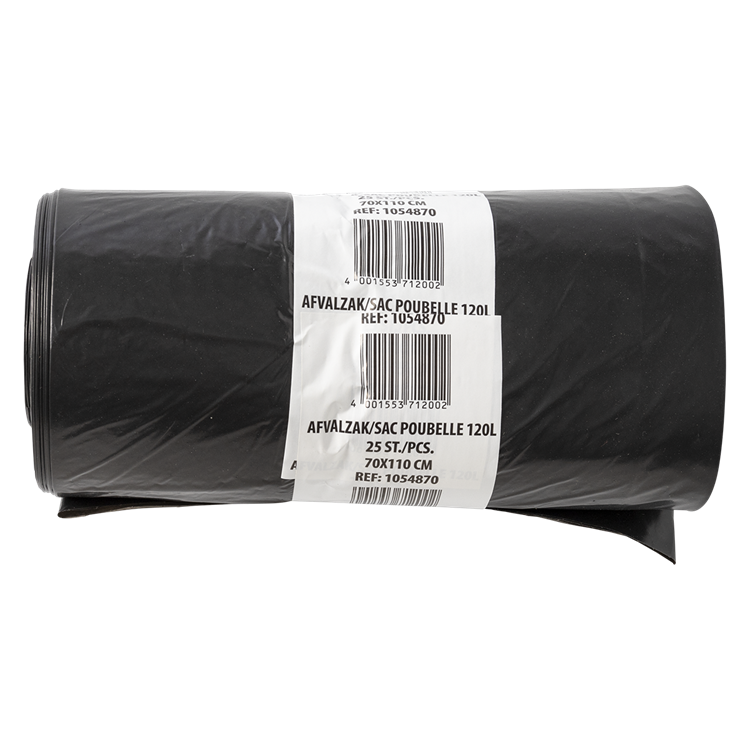 1054870 - Abfallbeutel 120 Liter, schwarz LDPE25 Stück pro Rolle | 10 Stück