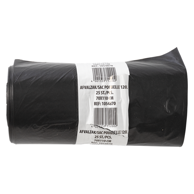 1054870 - Abfallbeutel 120 Liter, schwarz LDPE25 Stück pro Rolle | 10 Stück