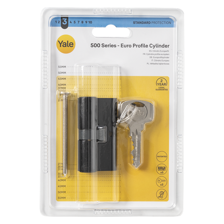 Yale 1070952 - Profilzylinder 500 schwarz matt 60mm (30 30) | 2 Stk