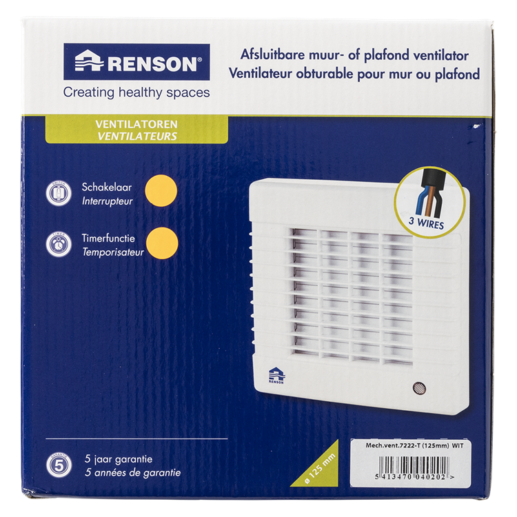 Renson 1006452 – abschließbarer Ventilator mit Timer 7222t weiß ø 125 | 2 Stk