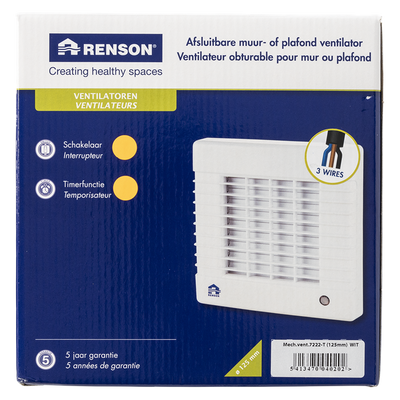 Renson 1006452 – abschließbarer Ventilator mit Timer 7222t weiß ø 125 | 2 Stk